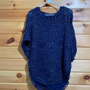 Navy blue with silver accent and chiffon bottom trim